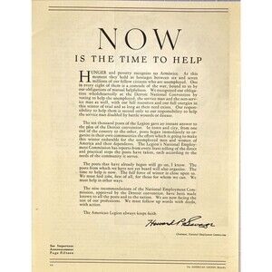 National Employment Commission "NOW Is the time to HELP!" Vtg Print Ad 1931